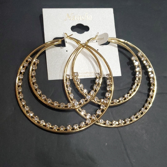 Natasha Couture Jewelry - Natasha couture gold tone cz crystal rhinestone studded double hoop earrings new